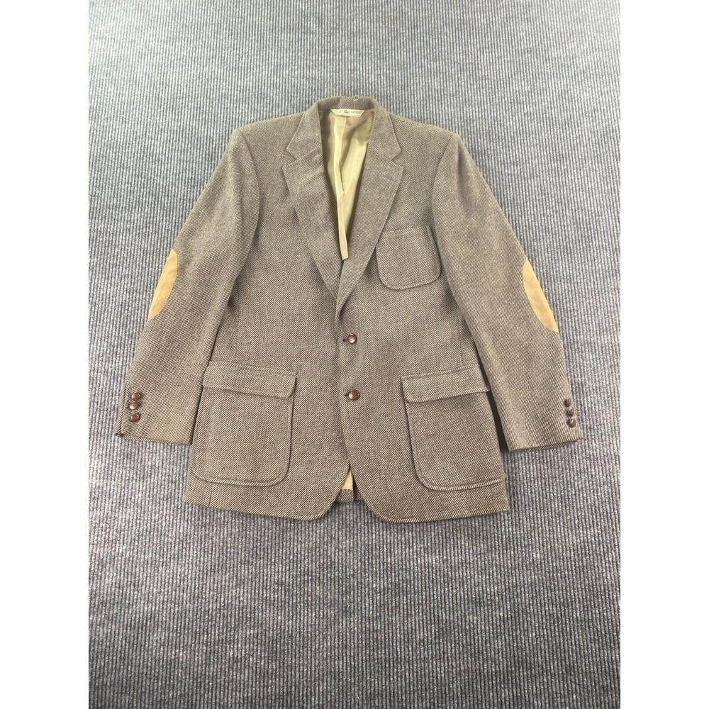 Vintage Izod Lacoste Tweed Sport Coat 44 R Taupe Wool Hopsack Elbow Patches